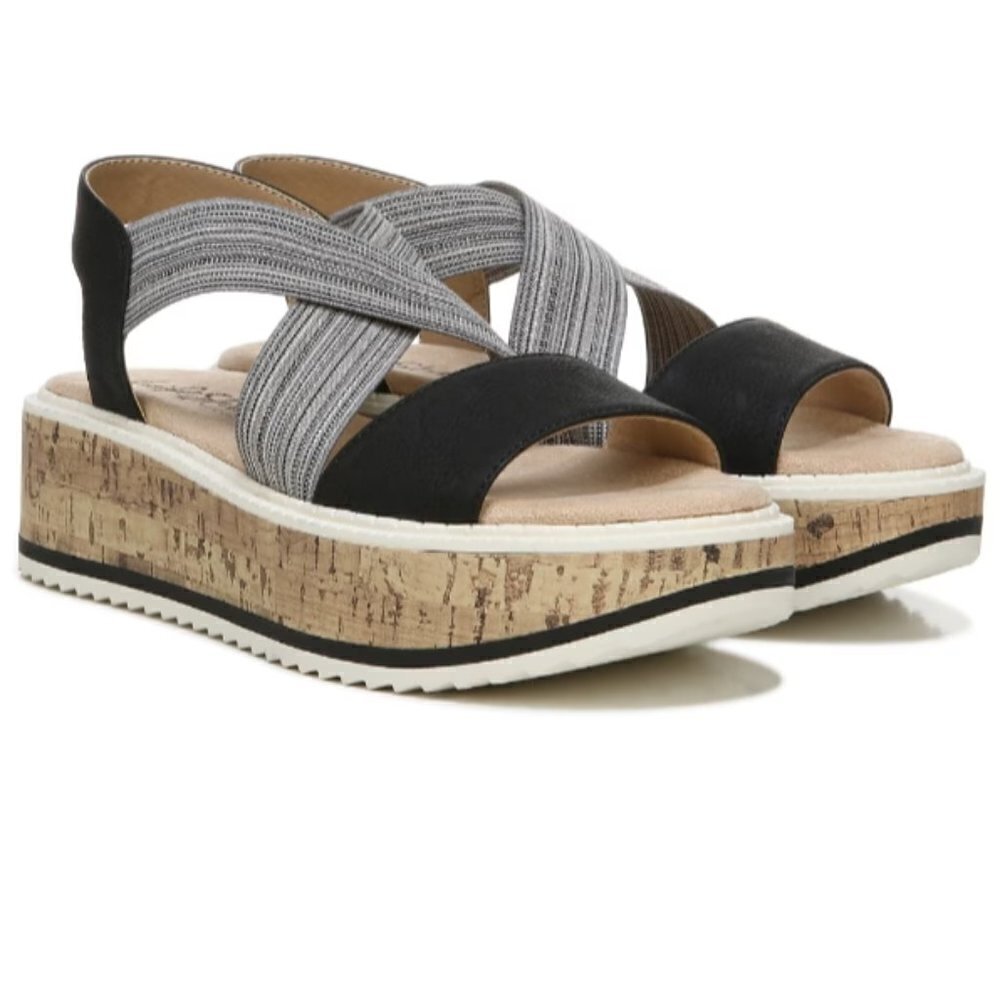 Life stride Clementine Platform Sandals Flatform striped Black Fabric